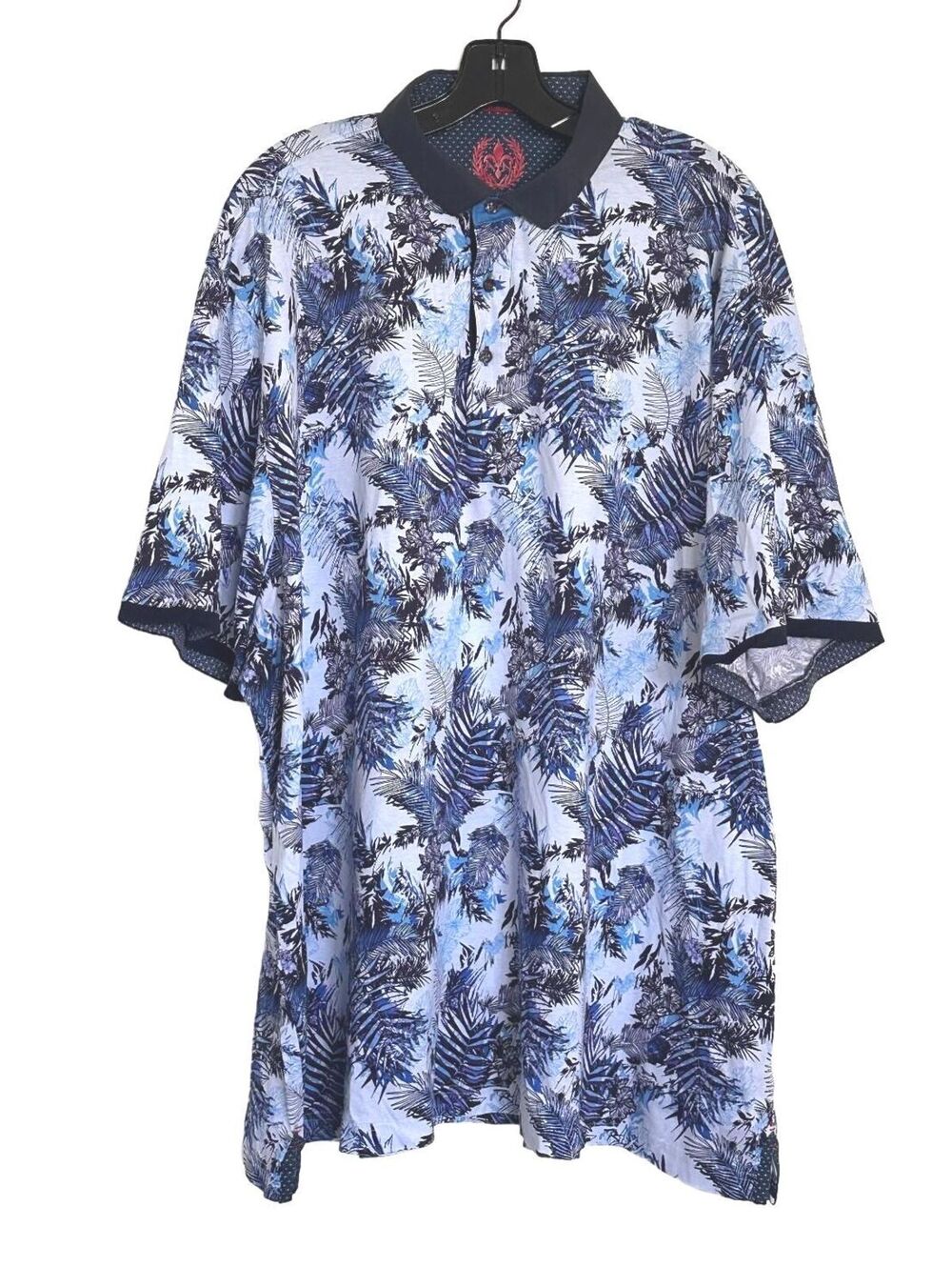 Au Noir Men's Floral Tropical Polo Shirt 100% Mercerized Cotton Navy Blue - 3XL